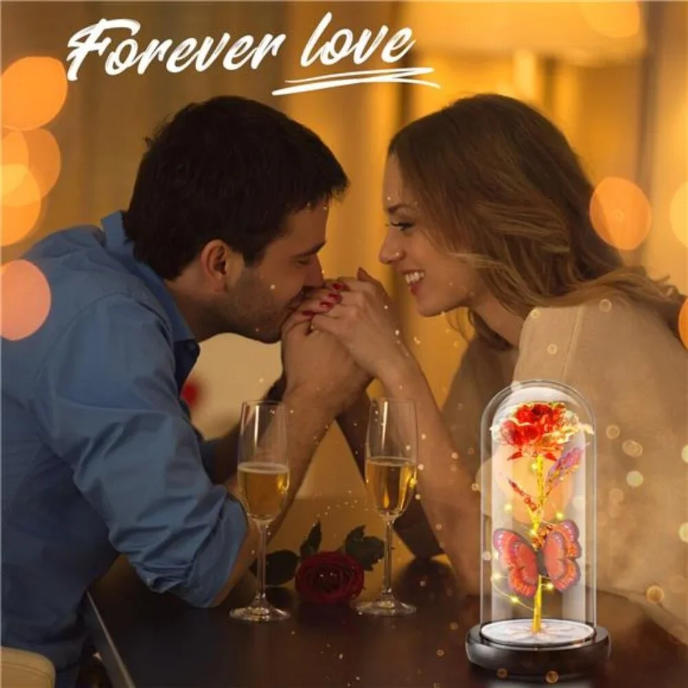 Mothers Day Gifts, Artificial Flowers Eternal Red Rose Butterfly Led